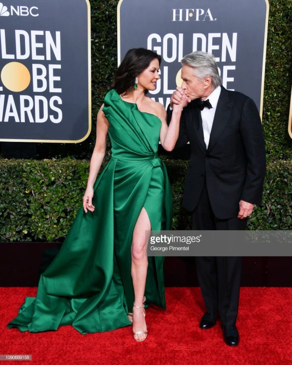 BEVERLY HILLS, CALIFORNIA - JANUARY 06: Catherine Zeta-Jones and Michael Douglas attend the 76th Annual Golden Globe Awards held at The Beverly Hilton Hotel on January 06, 2019 in Beverly Hills, California. (Photo by George Pimentel/WireImage)